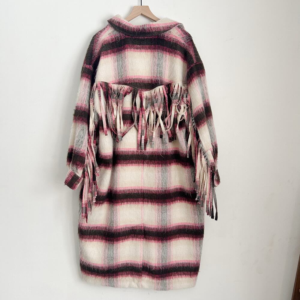 Free People  Pressley Fringe Striped Coat Cream Size M/L - Picture 9 of 10